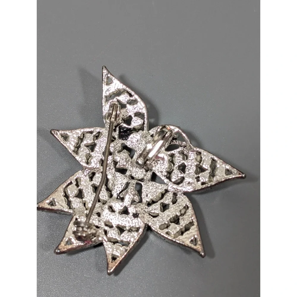 Pink Purple‎ AB Crystal Pave Flower Brooch PIn Pendant Silver Tone